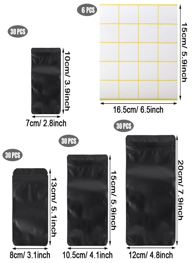 HMIEPRS HMIEPRS 120PCS Mylar Bags Matte Black, Smell Proof Bags Foil Packaging Pouch Stand Up with 120PCS Sticky Labels, Resealable Bags Coffee Bean for Food Self Sealing, Matte Black（Assorted Sizes） - Image 2